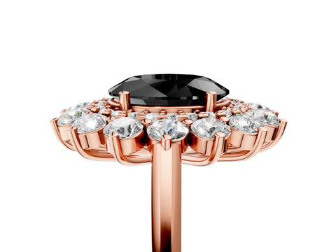 Rose gold Fancy Black Oval Cut Halo Cluster Diamond Ring with Pave Band and Four-Prong Setting_5