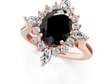Rose gold Fancy Black Oval Cut Halo Diamond Cluster Ring with Marquise and Round Stones on a White Gold Band with Prong Setting_1