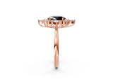 Rose gold Fancy Black Oval Cut Halo Diamond Cluster Ring with Marquise and Round Stones on a White Gold Band with Prong Setting_2