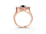 Rose gold Fancy Black Oval Cut Halo Diamond Cluster Ring with Marquise and Round Stones on a White Gold Band with Prong Setting_3