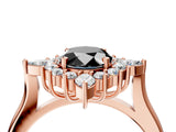Rose gold Fancy Black Oval Cut Halo Diamond Cluster Ring with Marquise and Round Stones on a White Gold Band with Prong Setting_4