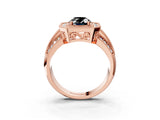 Rose gold Fancy Black Oval Cut Halo Diamond Engagement Ring with Pave Split Shank and Four-Prong Setting_15