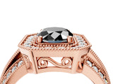 Rose gold Fancy Black Oval Cut Halo Diamond Engagement Ring with Pave Split Shank and Four-Prong Setting_16