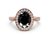 Rose gold Fancy Black Oval Cut Halo Diamond Engagement Ring with Split Shank Band and Four-Prong Setting