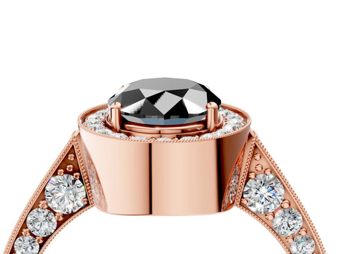 Rose gold Fancy Black Oval Cut Halo Diamond Engagement Ring with Split Shank Band and Four-Prong Setting_4