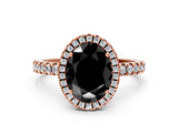 Rose gold Fancy Black Oval Cut Halo Diamond Pave Band with Prong Setting