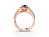 Rose gold Fancy Black Oval Cut Halo Diamond Ring with Beaded Split Shank and Four-Prong Setting_3