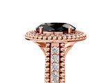 Rose gold Fancy Black Oval Cut Halo Diamond Ring with Beaded Split Shank and Four-Prong Setting_5
