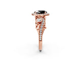 Rose gold Fancy Black Oval Cut Halo Diamond Ring with Milgrain and Bezel Accents on a Split Shank Band_14