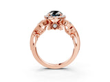 Rose gold Fancy Black Oval Cut Halo Diamond Ring with Milgrain and Bezel Accents on a Split Shank Band_15