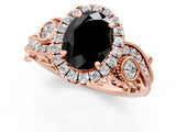 Rose gold Fancy Black Oval Cut Halo Diamond Ring with Milgrain and Bezel Accents on a Split Shank Band_25