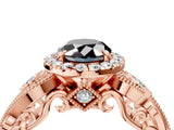 Rose gold Fancy Black Oval Cut Halo Diamond Ring with Milgrain and Bezel Accents on a Split Shank Band_28