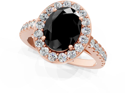 Rose gold Fancy Black Oval Cut Halo Diamond Ring with Pavé Band and Three-Prong Setting_1