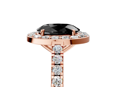 Rose gold Fancy Black Oval Cut Halo Diamond Ring with Pavé Band and Three-Prong Setting_5