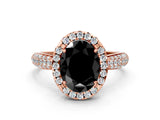 Rose gold Fancy Black Oval Cut Halo Diamond Ring with Pavé Band