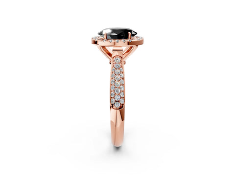 Rose gold Fancy Black Oval Cut Halo Diamond Ring with Pavé Band_2