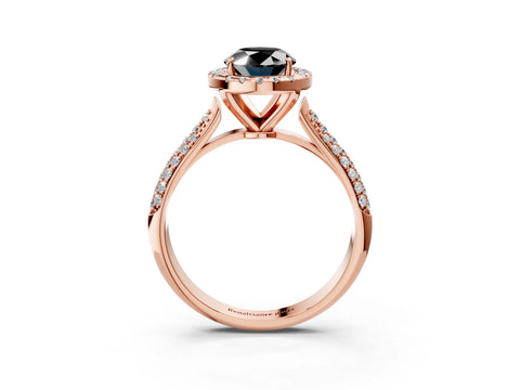 Rose gold Fancy Black Oval Cut Halo Diamond Ring with Pavé Band_3