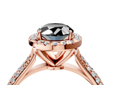 Rose gold Fancy Black Oval Cut Halo Diamond Ring with Pavé Band_4