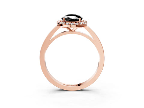 Rose gold Fancy Black Oval Cut Halo Diamond Ring with Solitaire Band and Prong Setting_3