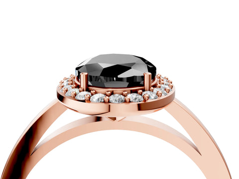 Rose gold Fancy Black Oval Cut Halo Diamond Ring with Solitaire Band and Prong Setting_4