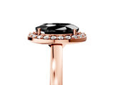 Rose gold Fancy Black Oval Cut Halo Diamond Ring with Solitaire Band and Prong Setting_5