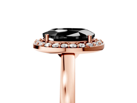 Rose gold Fancy Black Oval Cut Halo Diamond Ring with Solitaire Band and Prong Setting_5