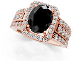 Rose gold Fancy Black Oval Cut Halo Diamond Ring with Split Shank and Four-Prong Setting_1