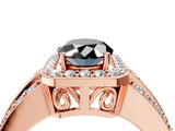 Rose gold Fancy Black Oval Cut Halo Diamond Ring with Split Shank and Four-Prong Setting_4