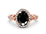 Rose gold Fancy Black Oval Cut Halo Diamond Solitaire with Filigree Band and Four-Prong Setting_12