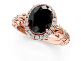 Rose gold Fancy Black Oval Cut Halo Diamond Solitaire with Filigree Band and Four-Prong Setting_13