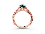 Rose gold Fancy Black Oval Cut Halo Diamond Solitaire with Filigree Band and Four-Prong Setting_15