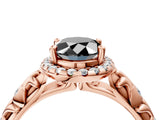 Rose gold Fancy Black Oval Cut Halo Diamond Solitaire with Filigree Band and Four-Prong Setting_16