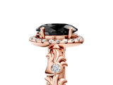 Rose gold Fancy Black Oval Cut Halo Diamond Solitaire with Filigree Band and Four-Prong Setting_17