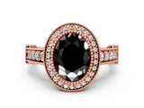 Rose gold Fancy Black Oval Cut Halo Diamond Split Shank Pave Ring