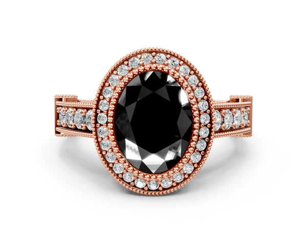 Rose Gold Oval Vintage Bezel Halo Engagement Ring Setting for Black Center