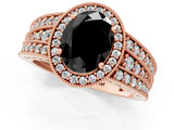 Rose gold Fancy Black Oval Cut Halo Diamond Split Shank Ring with Prong Setting_1