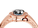 Rose gold Fancy Black Oval Cut Halo Diamond Split Shank Ring with Prong Setting_4