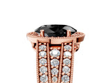 Rose gold Fancy Black Oval Cut Halo Diamond Split Shank Ring with Prong Setting_5