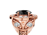 Rose gold Fancy Black Oval Cut Halo Milgrain Diamond Engagement Ring with Leaf Band and Four-Prong Setting_5