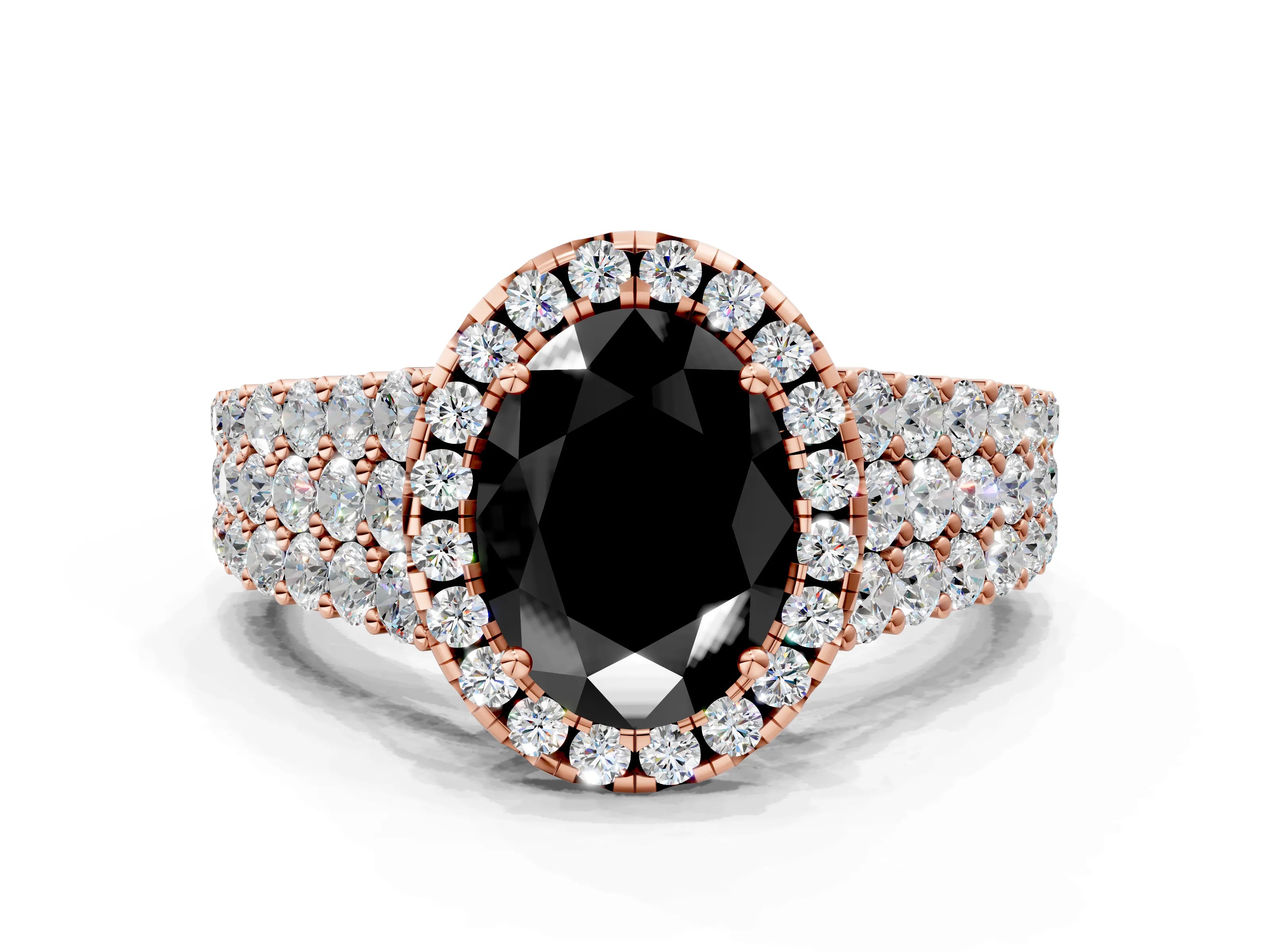 Rose gold Fancy Black Oval Cut Halo Pavé Diamond Engagement Ring with Split Shank and Four-Prong Setting_3