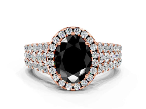 Rose gold Fancy Black Oval Cut Halo Pavé Diamond Engagement Ring with Split Shank and Four-Prong Setting_3