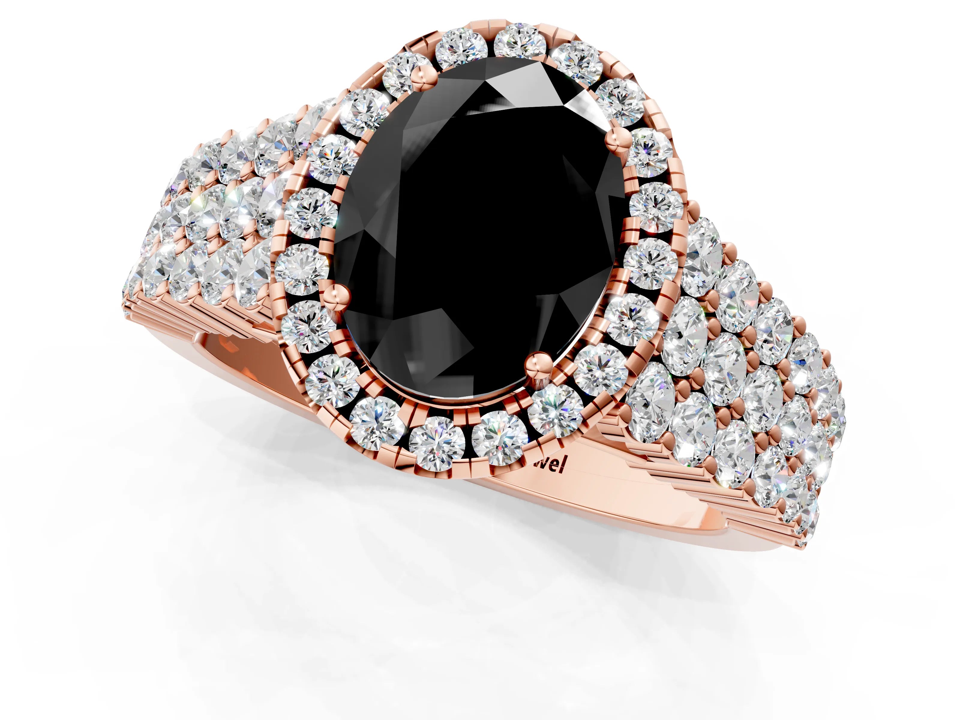 Rose gold Fancy Black Oval Cut Halo Pavé Diamond Engagement Ring with Split Shank and Four-Prong Setting_4