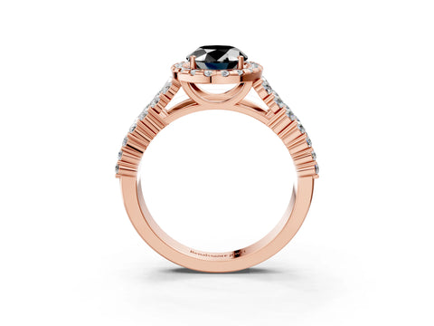 Rose gold Fancy Black Oval Cut Halo Pavé Diamond Engagement Ring with Split Shank and Four-Prong Setting_6