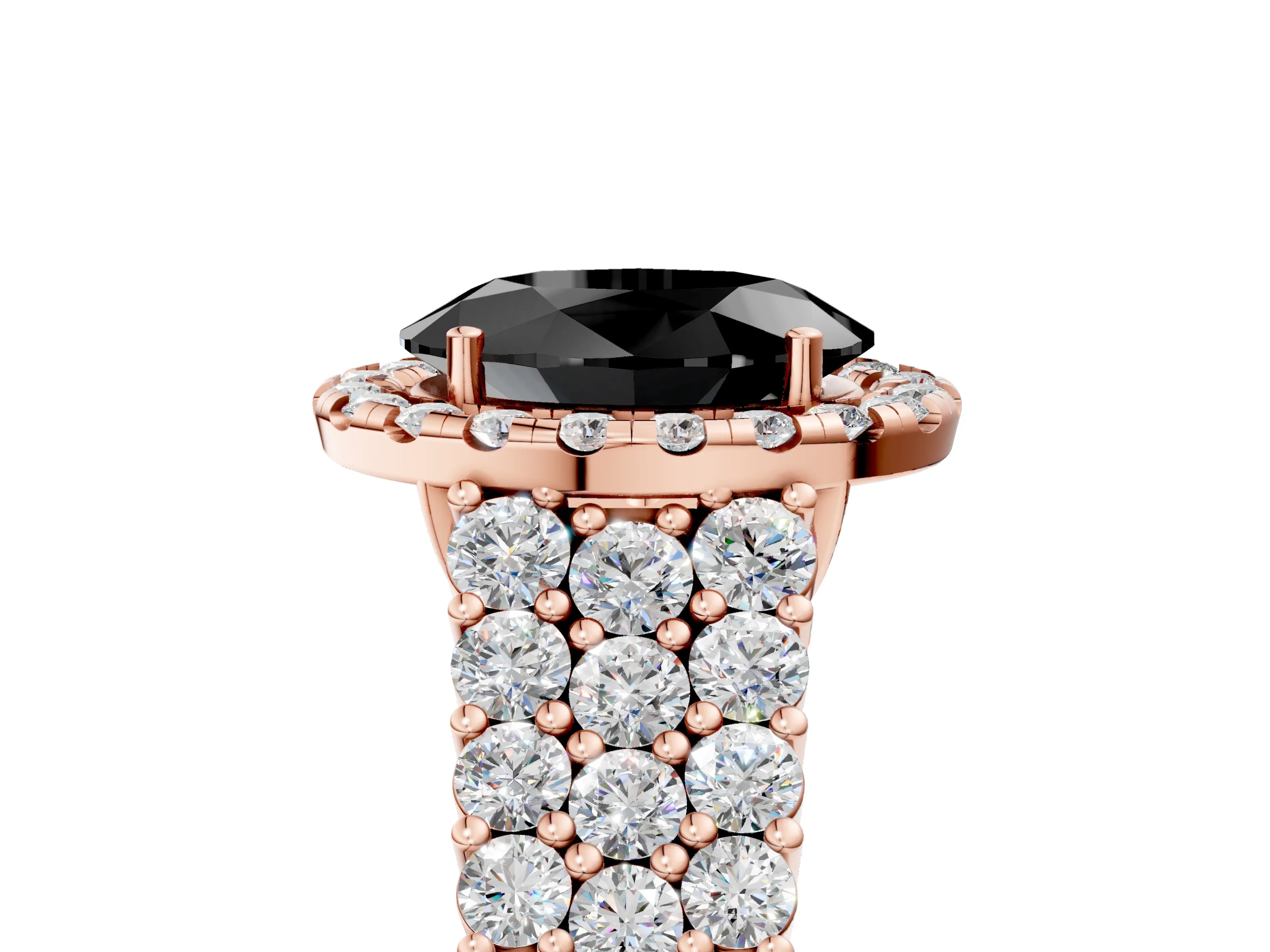 Rose gold Fancy Black Oval Cut Halo Pavé Diamond Engagement Ring with Split Shank and Four-Prong Setting_8
