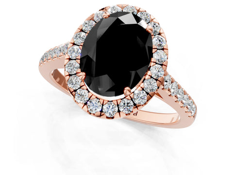 Rose gold Fancy Black Oval Cut Halo Pave Diamond Engagement Ring with Four-Prong Setting_1
