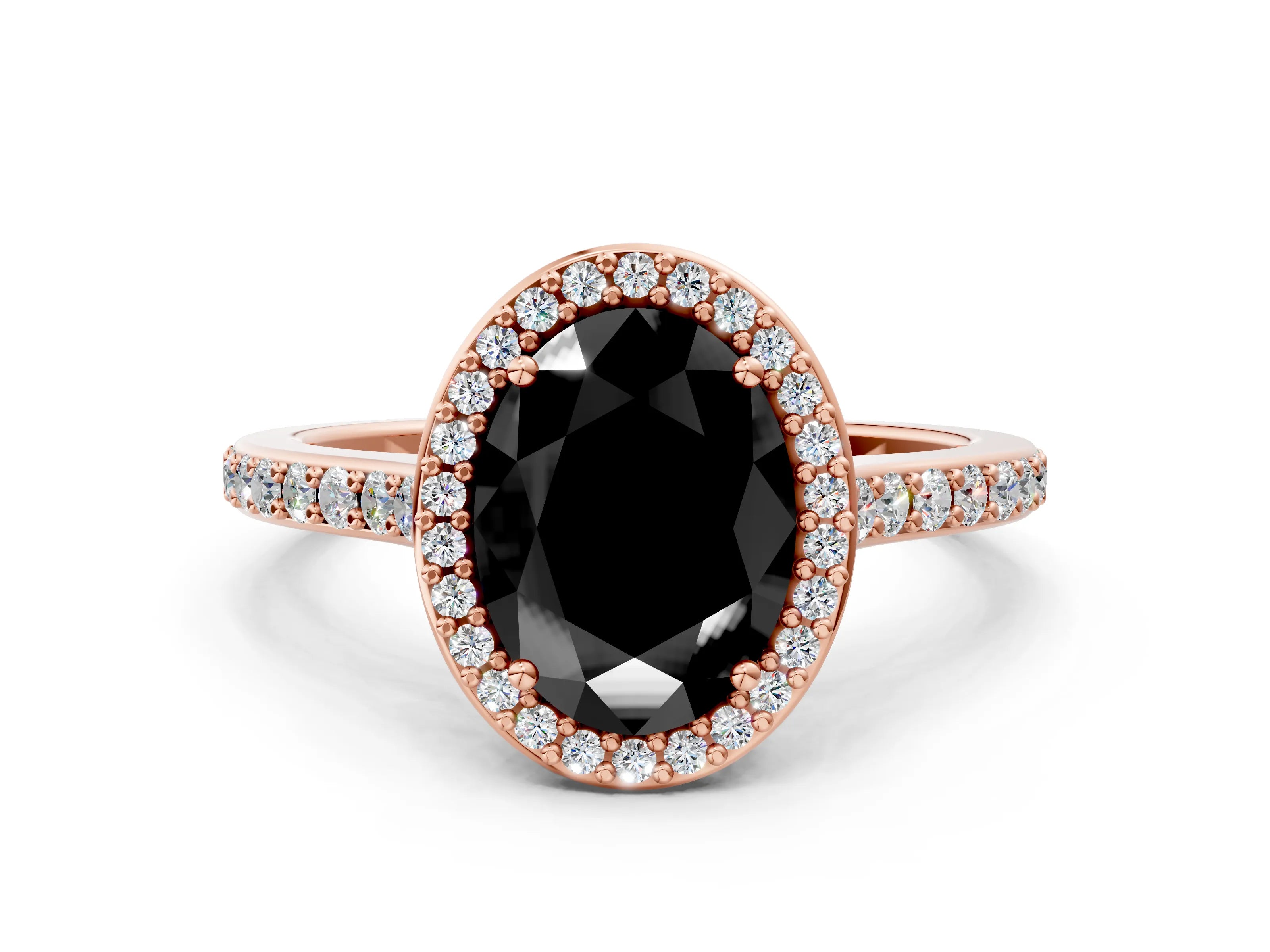 Rose gold Fancy Black Oval Cut Halo Round Diamond Pavé Band with Four-Prong Setting_3