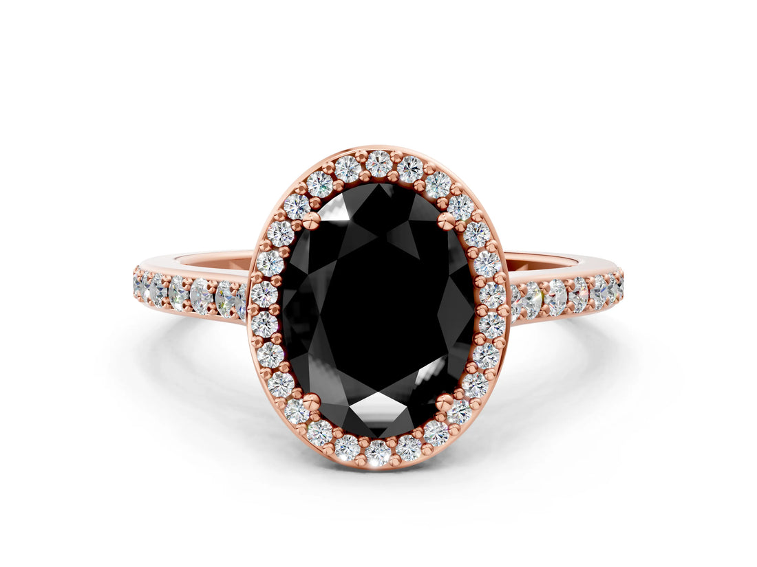 Rose gold Fancy Black Oval Cut Halo Round Diamond Pavé Band with Four-Prong Setting_3