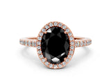 Rose gold Fancy Black Oval Cut Halo Round Diamond Pavé Band with Four-Prong Setting_3
