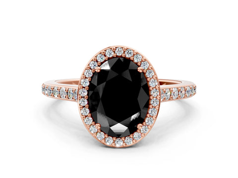 Rose gold Fancy Black Oval Cut Halo Round Diamond Pavé Band with Four-Prong Setting_3