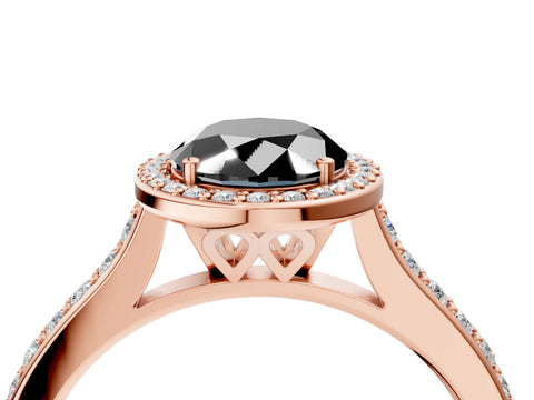 Rose gold Fancy Black Oval Cut Halo Round Diamond Pavé Band with Four-Prong Setting_7